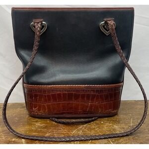 Brighton Bucket Bag Vintage Leather Two Tone Braided Strap Shoulder Purse